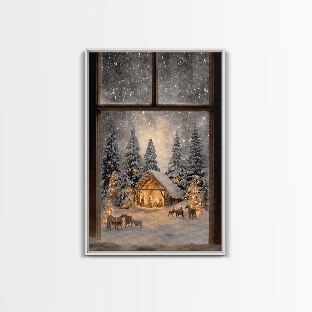 Silent Snow Manger – Framed Canvas Print – Christmas Canvas Wall Art – Christian Christmas Decor – Framed Christmas Art – Christmas Art Pri
