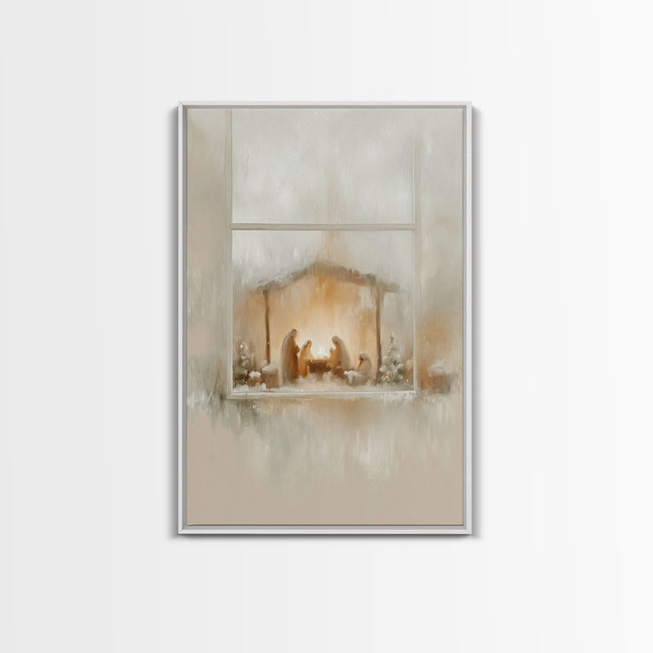 Nativity Glow – Framed Canvas Print – Christian Wall Art – Christian Art Canvas – Jesus Christmas Art – Modern Christian Art