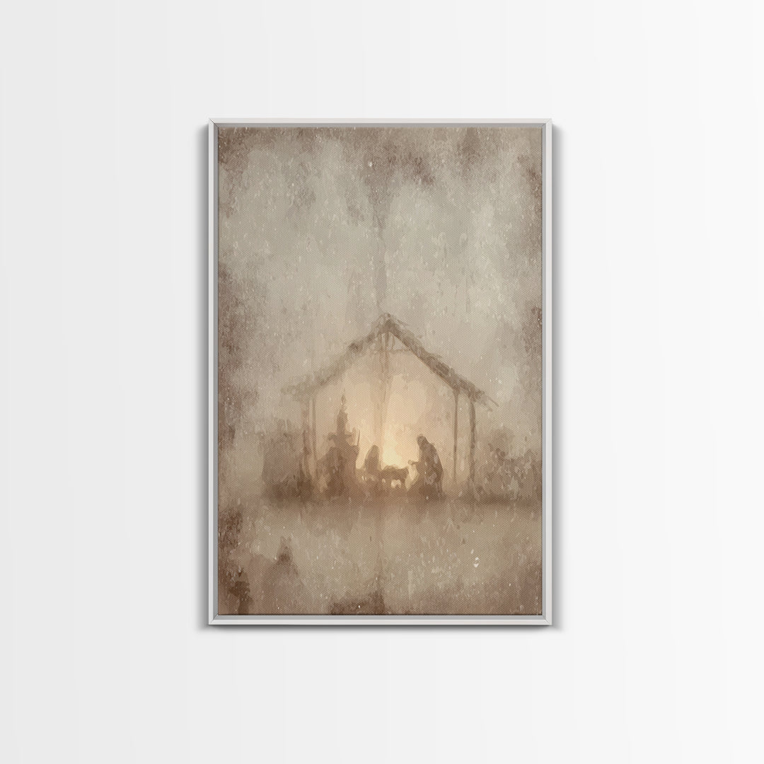 Silent Manger – Framed Canvas Print – Christian Wall Art – Christmas Art Prints – Christian Art Canvas – Moody Christmas Art