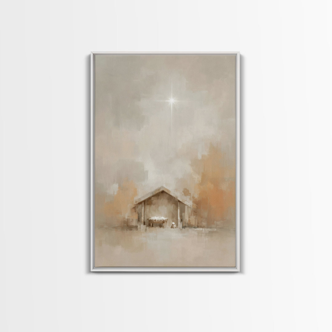Manger Light – Framed Canvas Print – Christian Wall Art – Christian Christmas Art – Jesus Painting – Christmas Art Prints