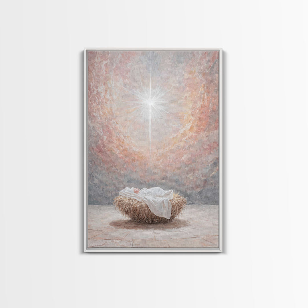 Dawn Of Grace – Framed Canvas Print – Christian Christmas Art – Christian Wall Art – Jesus Painting – Christmas Art – Christian Art Canvas