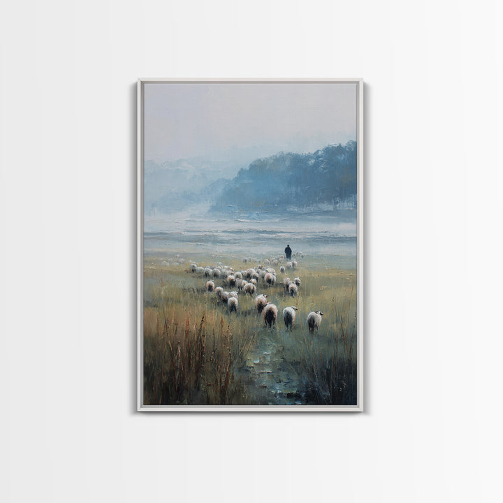 Quiet Shepherd – Framed Canvas Print – Christian Wall Art – Christian Art Canvas – Christian Painting – Christian Art – Pastoral Scenery