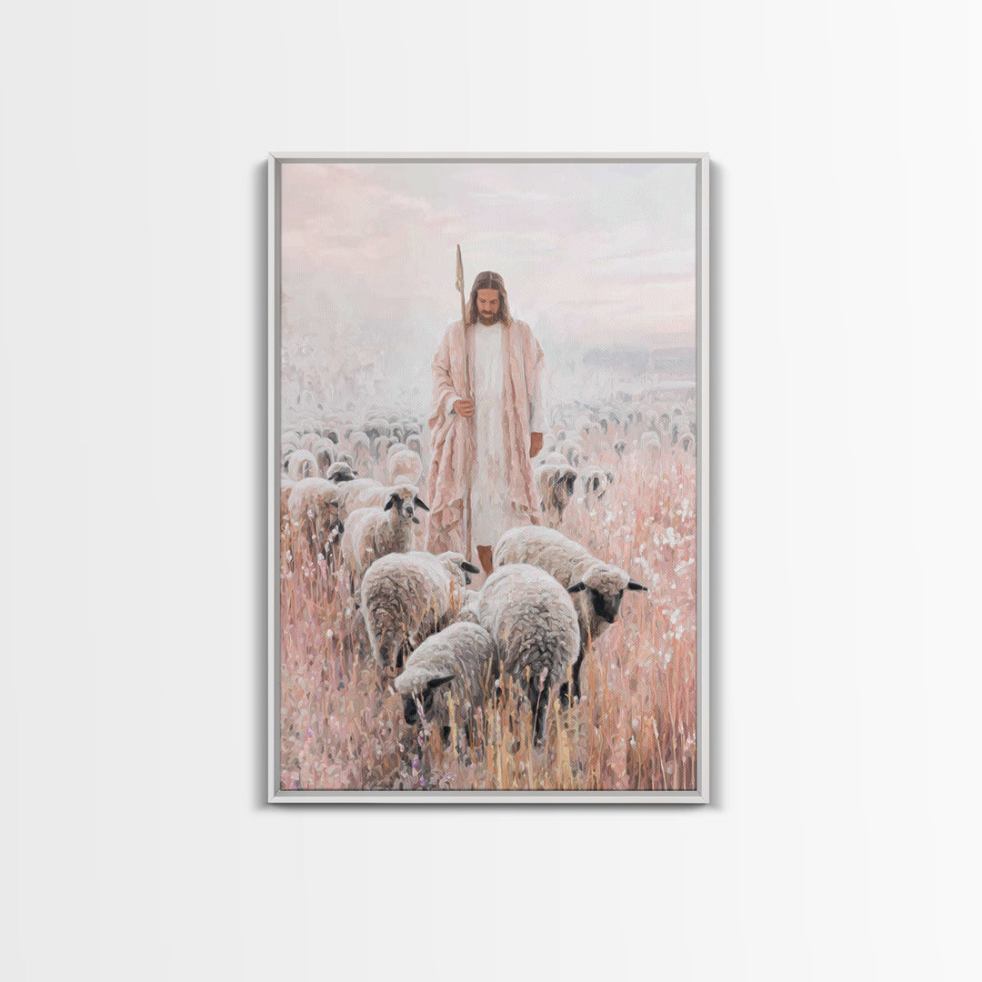 Gentle Shepherd | Framed Canvas Print | Christian Wall Art | Jesus Painting | Christian Art Canvas | Subtle Christian Art | Christian Gift