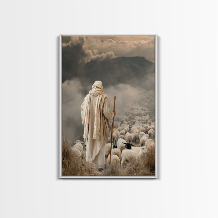 Shepherd’s Watch | Framed Canvas Print | Christian Art Canvas | Christian Wall Art | Jesus Painting | Moody Christian Art | Christian Decor