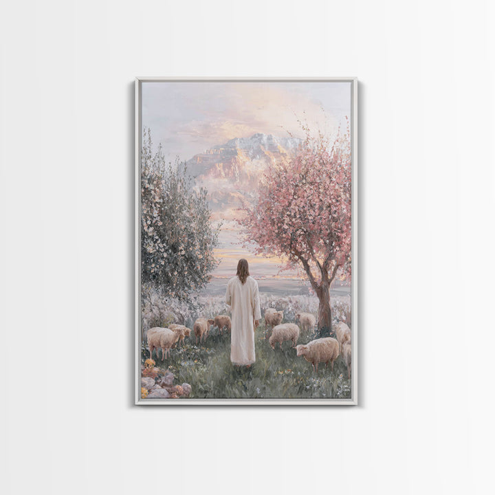 Soft Meadow Light | Framed Canvas Print | Christian Wall Art | Christian Art Canvas | Jesus Painting | Christian Gift