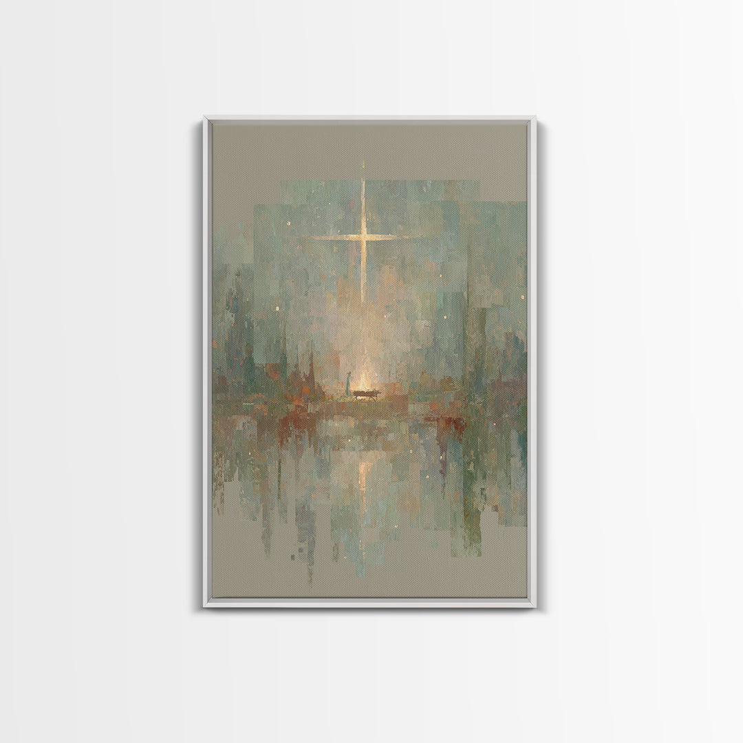 Blessed Manger Light – Framed Canvas Print – Jesus Painting – Christian Art – Christian Wall Art – Christian Art Canvas – Christian Christm