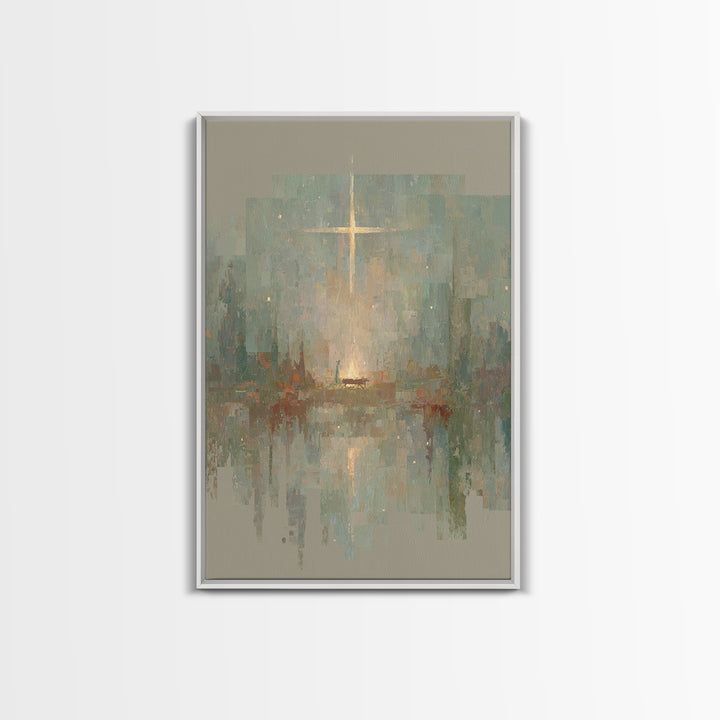 Blessed Manger Light – Framed Canvas Print – Jesus Painting – Christian Art – Christian Wall Art – Christian Art Canvas – Christian Christm