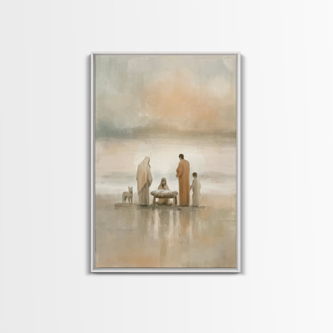 Seaside Nativity Light – Framed Canvas Print – Christian Christmas Art – Christian Art – Christian Wall Art – Jesus Painting – Christian Ar