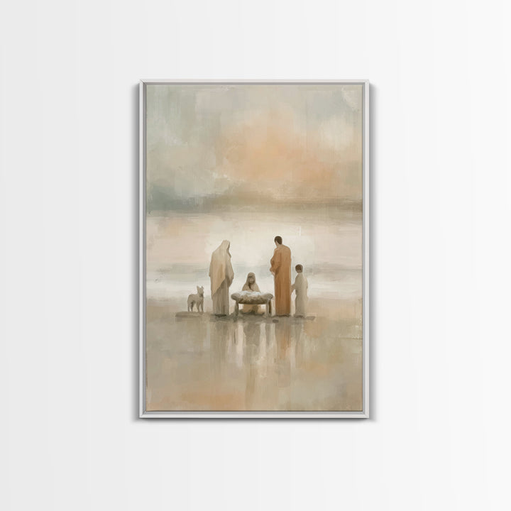 Seaside Nativity Light – Framed Canvas Print – Christian Christmas Art – Christian Art – Christian Wall Art – Jesus Painting – Christian Ar
