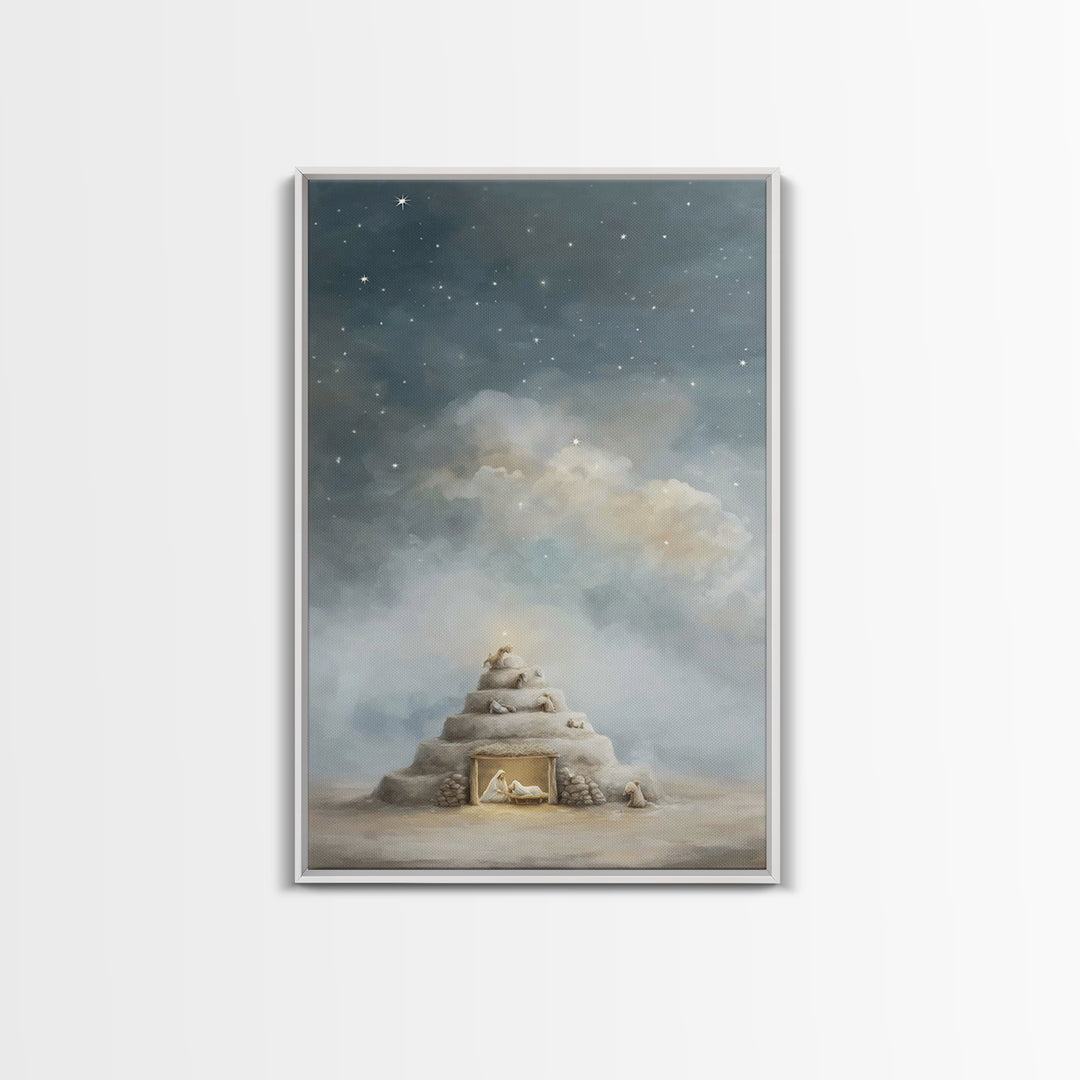 Heaven’s Quiet Watch – Framed Canvas Print – Christian Art Canvas – Christian Wall Art – Jesus Painting – Christian Christmas Art – Christi