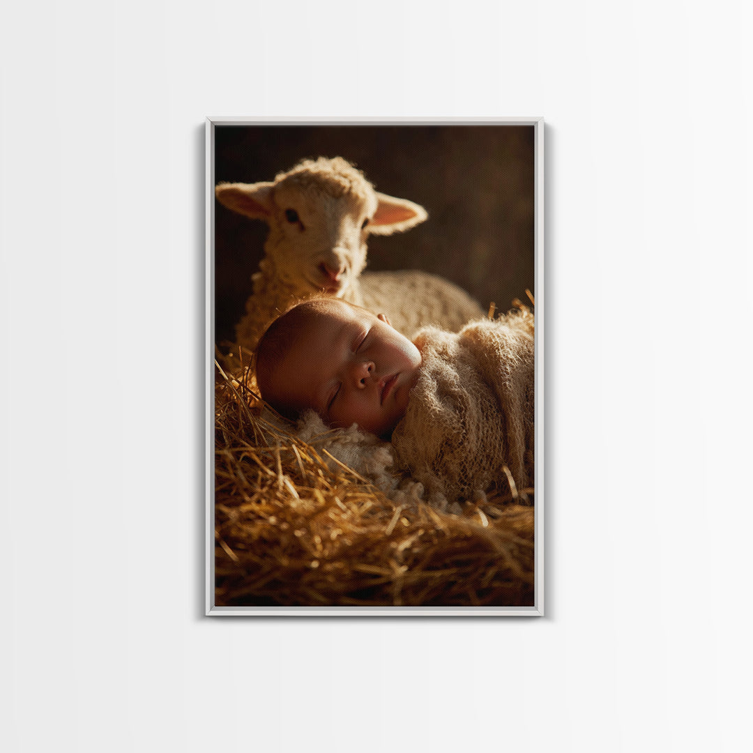 Innocent Lamb Peace – Framed Canvas Print – Christian Christmas Art – Christian Art Canvas – Christian Art – Jesus Painting – Christian Wal