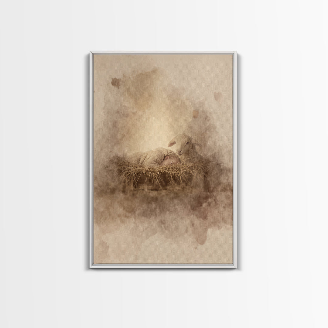 Gentle Manger Rest – Framed Canvas Print – Jesus Painting – Christian Wall Art – Christian Christmas Art – Christian Art Canvas – Christian