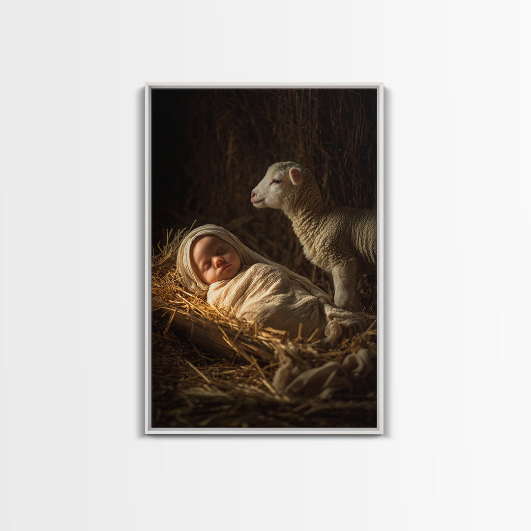 Holy Child Slumber – Framed Canvas Print – Christian Art – Christian Christmas Art – Jesus Painting – Christian Art Canvas – Christian Wall