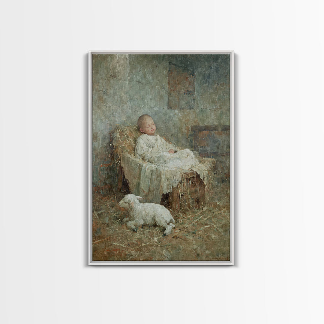 Humble Straw Rest – Framed Canvas Print – Christian Art Canvas – Christmas Wall Art – Jesus Painting – Vintage Christian Art – Christian De