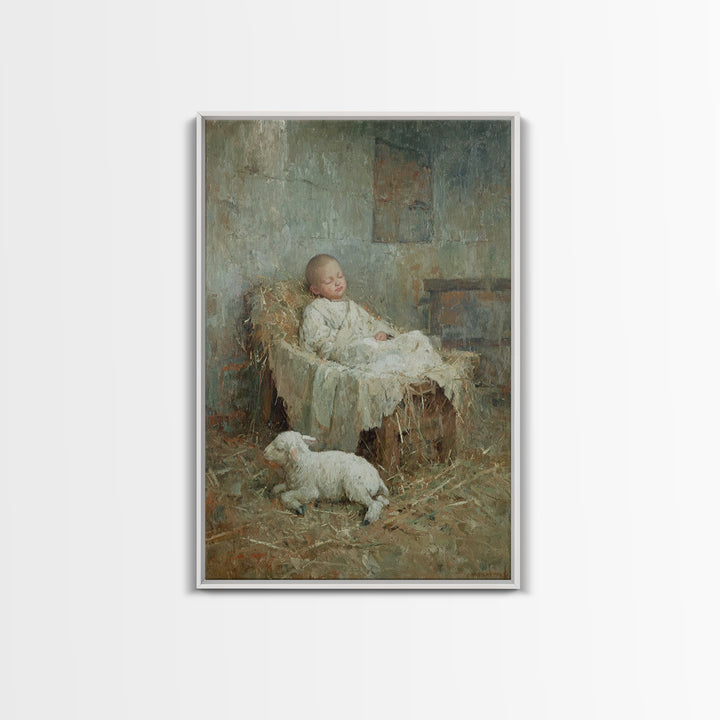Humble Straw Rest – Framed Canvas Print – Christian Art Canvas – Christmas Wall Art – Jesus Painting – Vintage Christian Art – Christian De