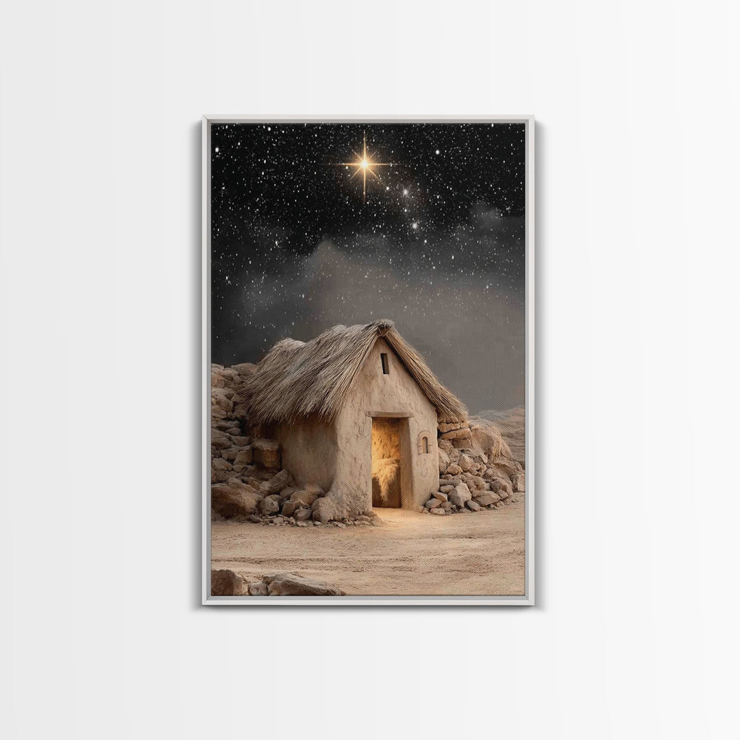 Nativity Mountain Star – Framed Canvas Print – Christian Art Canvas – Christmas Art Prints – Christian Christmas Decor – Jesus Painting – C