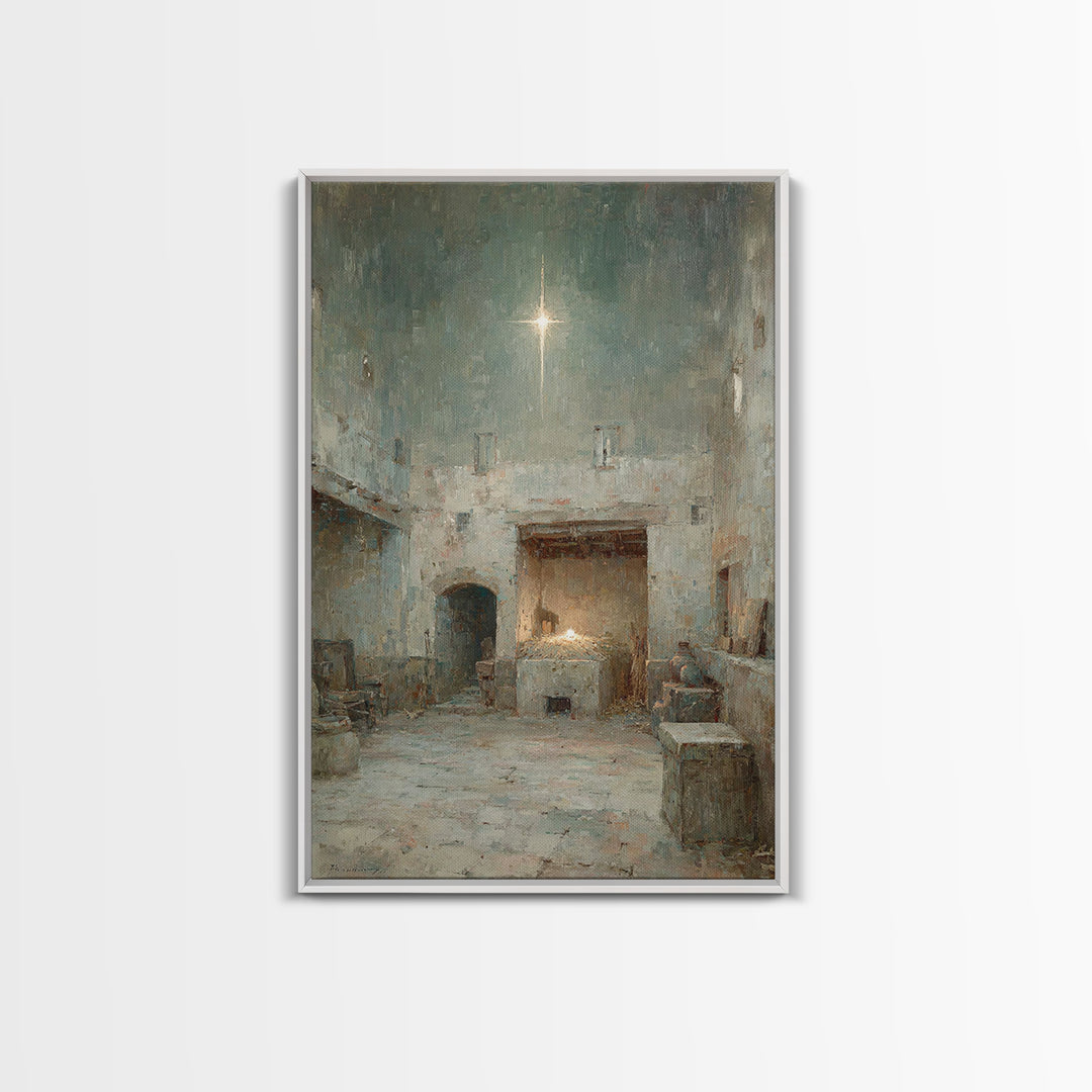 Stable Star Promise – Framed Canvas Print – Christian Wall Art – Framed Christmas Art – Christian Art Canvas – Jesus Painting – Christmas A