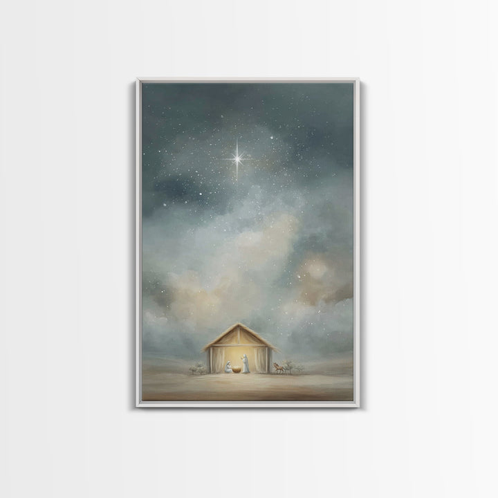 Holy Night Shelter – Framed Canvas Print – Christian Christmas Art – Christian Wall Art – Christmas Art Prints – Jesus Art Print – Christia