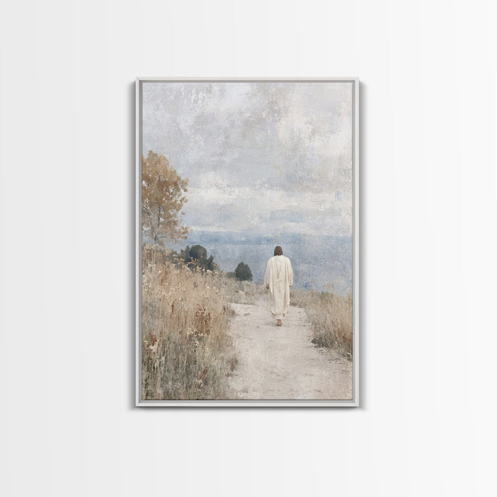 Quiet Meadow Journey – Framed Canvas Print – Christian Wall Art – Christian Art Work – Jesus Canvas Art – Minimalist Christian Art – Christ
