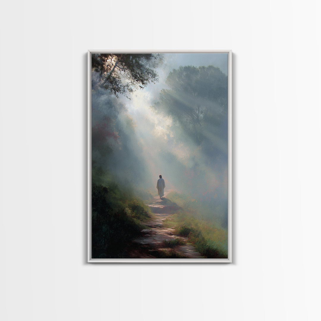 Misty Forest Light – Framed Canvas Print – Christian Wall Art – Jesus Painting Canvas – Moody Christian Art – Christian Art Gift – Large Ch
