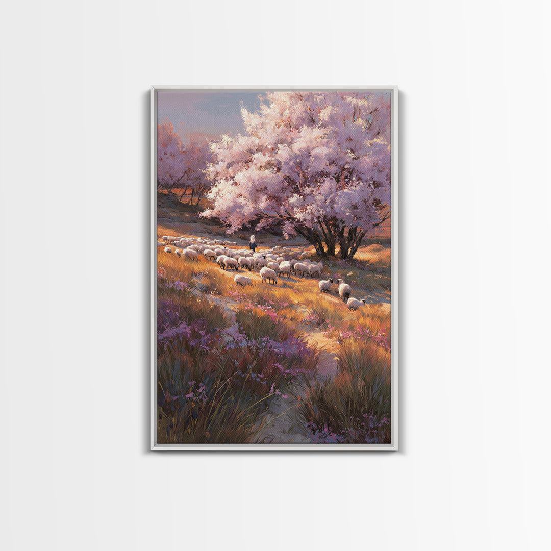 Shepherd’s Meadow, Framed Canvas Print, Christian Wall Art, Christian Art Canvas, Pastoral Christian Art, Christian Gift