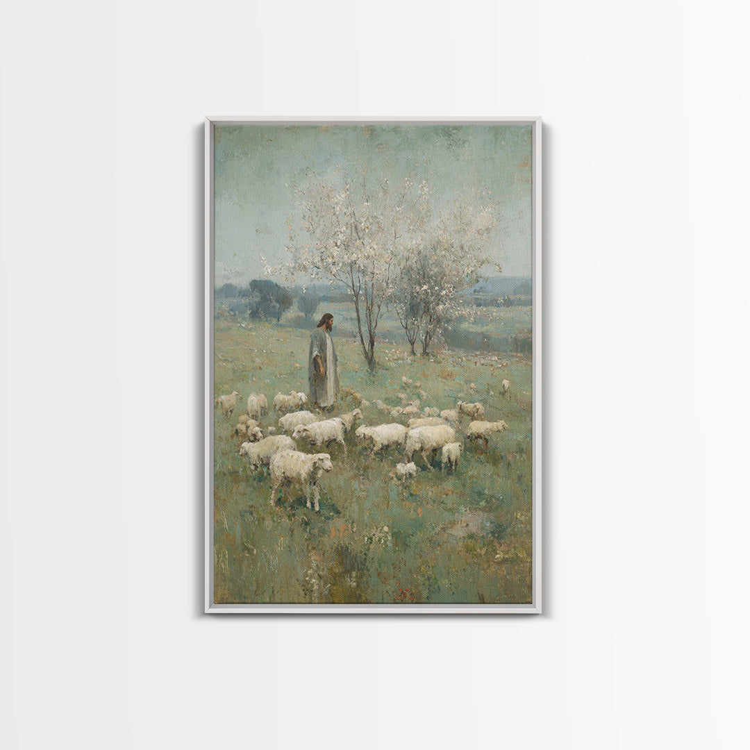 Pasture Of Peace | Framed Canvas Print | Christian Art Canvas | Jesus Painting | Christian Wall Art | Vintage Christian Art