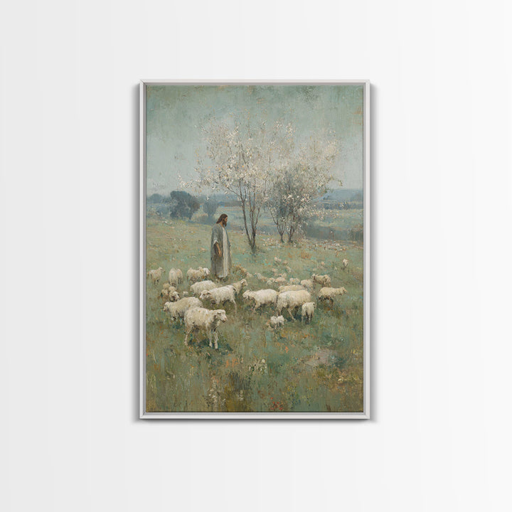 Pasture Of Peace | Framed Canvas Print | Christian Art Canvas | Jesus Painting | Christian Wall Art | Vintage Christian Art