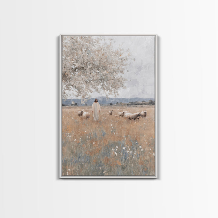 Fields Of Grace, Framed Canvas Print, Christian Wall Art, Jesus Painting, Christian Art Canvas, Subtle Christian Art