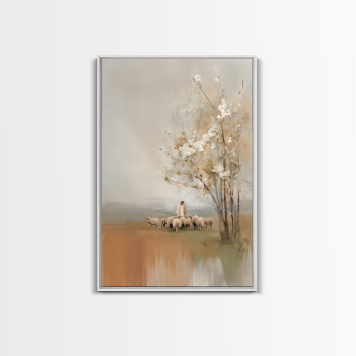 Shepherd’s Calm – Framed Canvas Print – Christian Art Canvas – Jesus Painting – Christian Wall Art – Modern Christian Art
