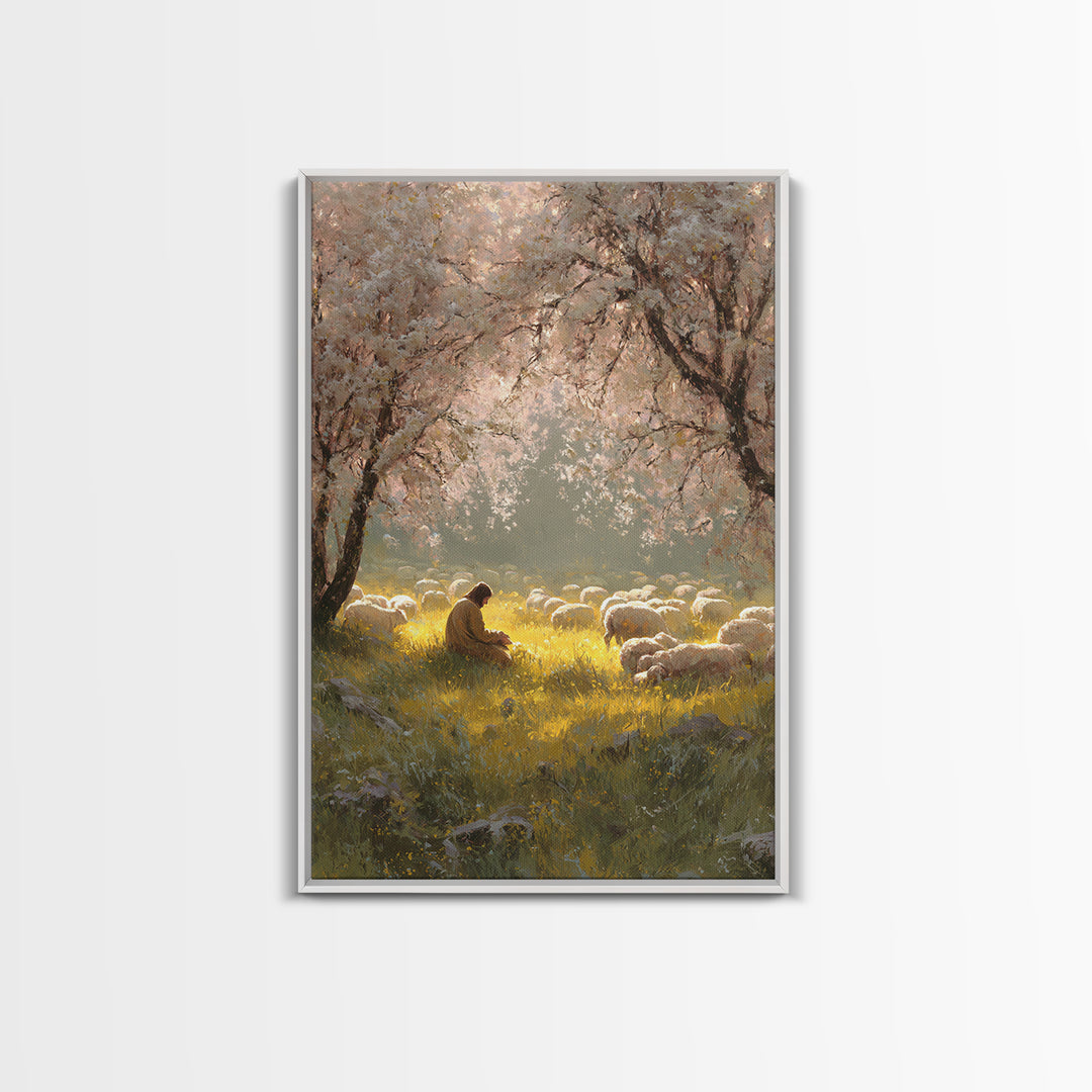 Golden Meadow Light | Framed Canvas Print | Christian Wall Art | Christian Art Canvas | Jesus Painting | Christian Home Decor