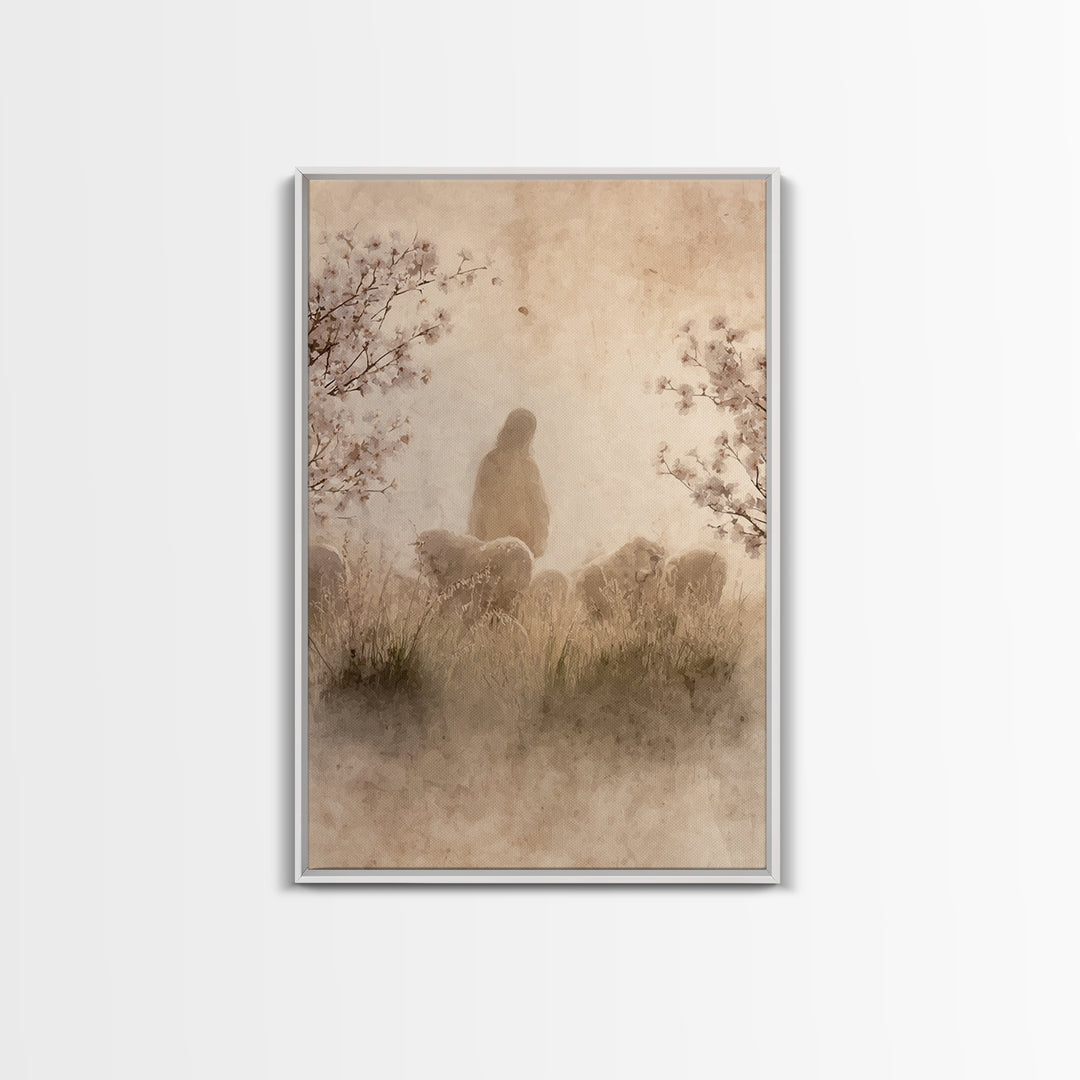 Silent Shepherd, Framed Canvas Print, Christian Art Painting, Christian Wall Art, Jesus Canvas Art, Christian Gift