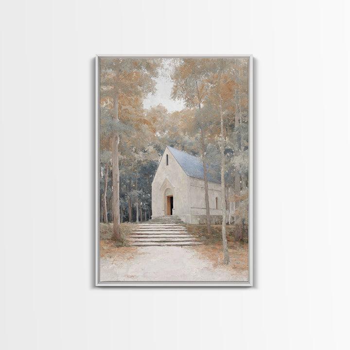 Autumn Chapel Path – Framed Canvas Print – Christian Wall Art – Christian Christmas Art – Modern Christian Art – Christian Art Canvas – Chr