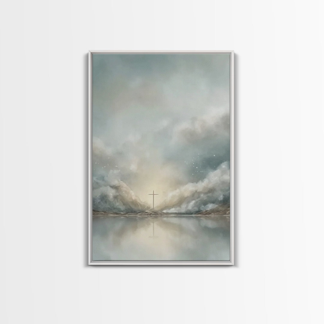 Heavenly Light Cross – Framed Canvas Print – Christian Wall Art – Modern Christian Art – Christmas Art Prints – Christian Art Canvas – Chri