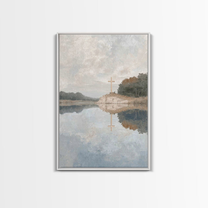 Still Waters Cross – Framed Canvas Print – Christian Wall Art – Christian Art Canvas – Subtle Christian Art – Christian Gift Ideas – Christ