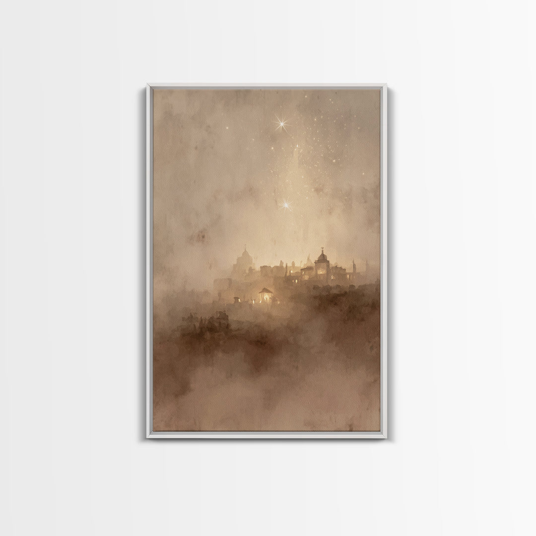 Sacred Nightfall – Framed Canvas Print – Christmas Art Framed – Christian Art Canvas – Retro Christmas Art – Christian Decorations