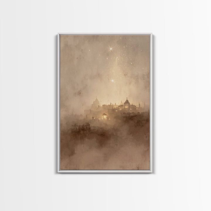 Sacred Nightfall – Framed Canvas Print – Christmas Art Framed – Christian Art Canvas – Retro Christmas Art – Christian Decorations