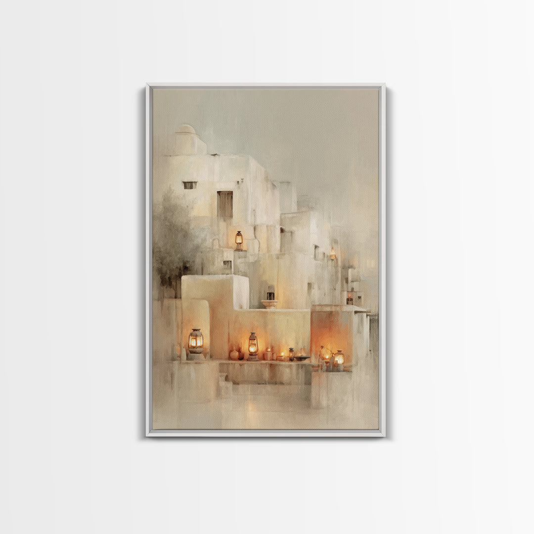 Lantern Village Glow – Framed Canvas Print – Christian Wall Art – Christian Art Print – Christmas Art Prints – Subtle Christian Art – Chris