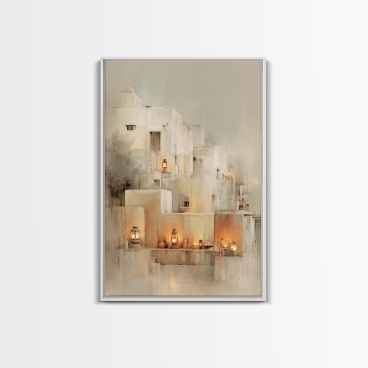 Lantern Village Glow – Framed Canvas Print – Christian Wall Art – Christian Art Print – Christmas Art Prints – Subtle Christian Art – Chris
