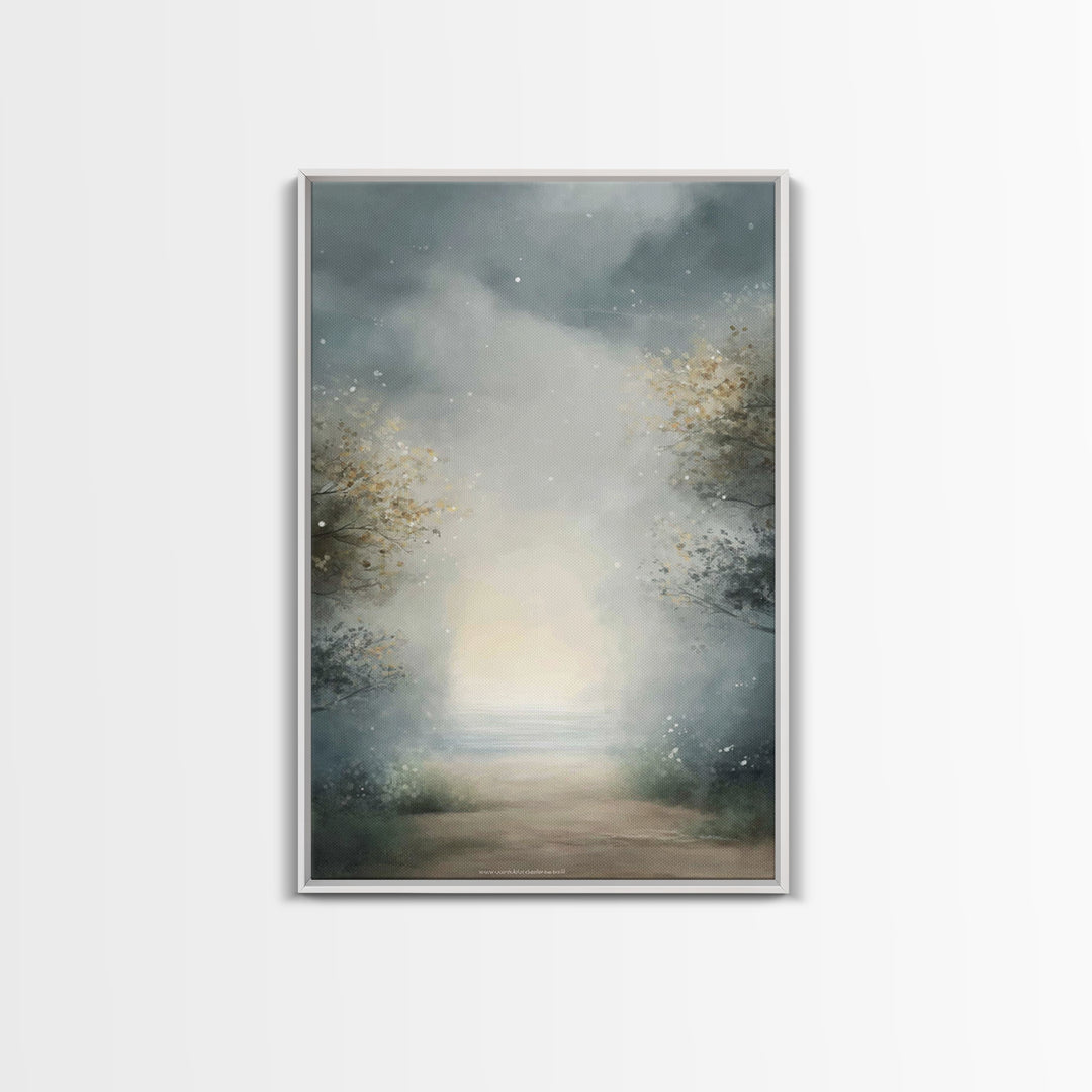 Heavenly Mist Escape, Framed Canvas Print, Christian Art Canvas, Christian Wall Art, Modern Christian Art, Subtle Christian Art, Christmas