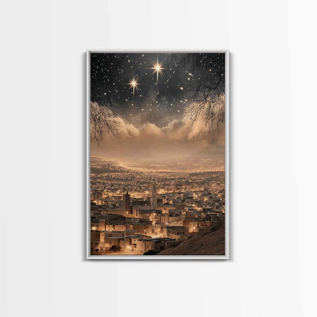 Silent Star – Framed Canvas Print – Christian Art Painting – Christmas Art Prints – Christian Wall Art – Subtle Christian Paintings