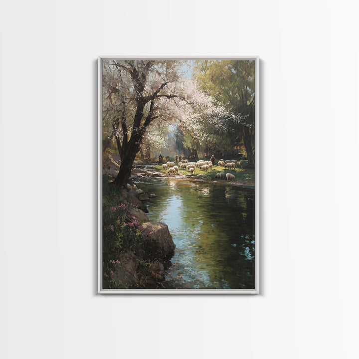 Shepherds By Morning – Framed Canvas Print – Christian Art Canvas – Christian Wall Art – Pastoral Scenery – Modern Christian Art – Christia