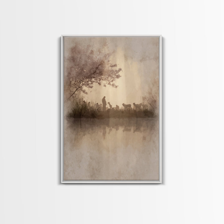 Gentle Shepherd Light | Framed Canvas Print | Christian Wall Art | Christian Art Canvas | Pastoral Scenery | Minimalist Christian Art | Chr