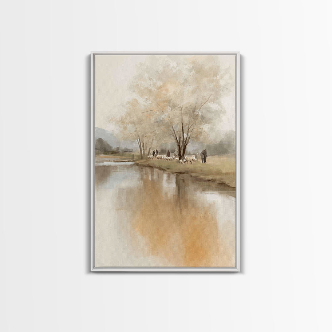 Quiet Pasture Daybreak | Framed Canvas Print | Christian Art Canvas | Christian Wall Art | Subtle Christian Art | Christian Decor For Home