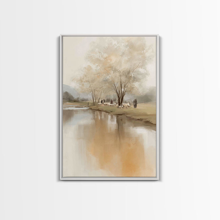 Quiet Pasture Daybreak | Framed Canvas Print | Christian Art Canvas | Christian Wall Art | Subtle Christian Art | Christian Decor For Home