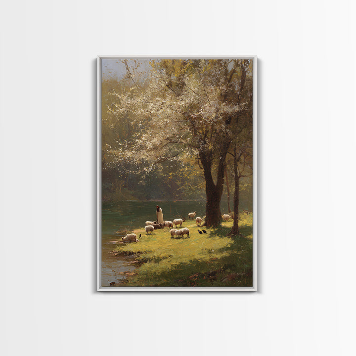 Spring Meadow Grace – Framed Canvas Print – Christian Wall Art – Christian Art Canvas – Pastoral Scenery – Christian Painting – Unique Chri