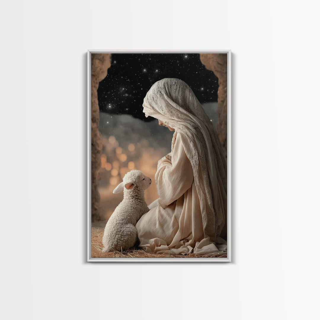 Starry Night Mercy – Framed Canvas Print – Christian Art Canvas – Christian Wall Art – Christmas Art – Mary And Jesus Painting – Christian
