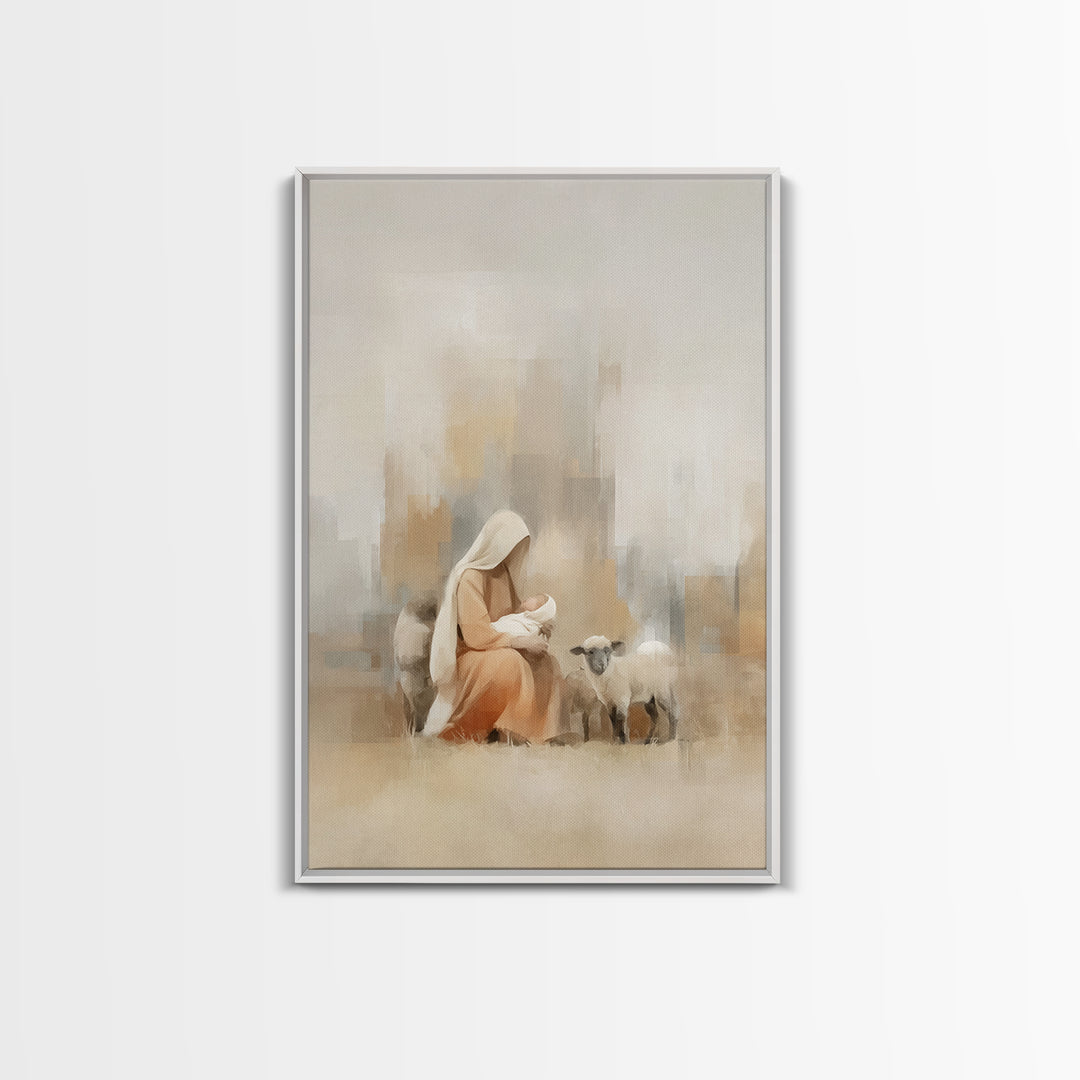 Pasture Of Peace, Framed Canvas Print, Christian Art Canvas, Christian Wall Art, Christmas Art, Mary And Jesus Painting, Christian Gift Ide