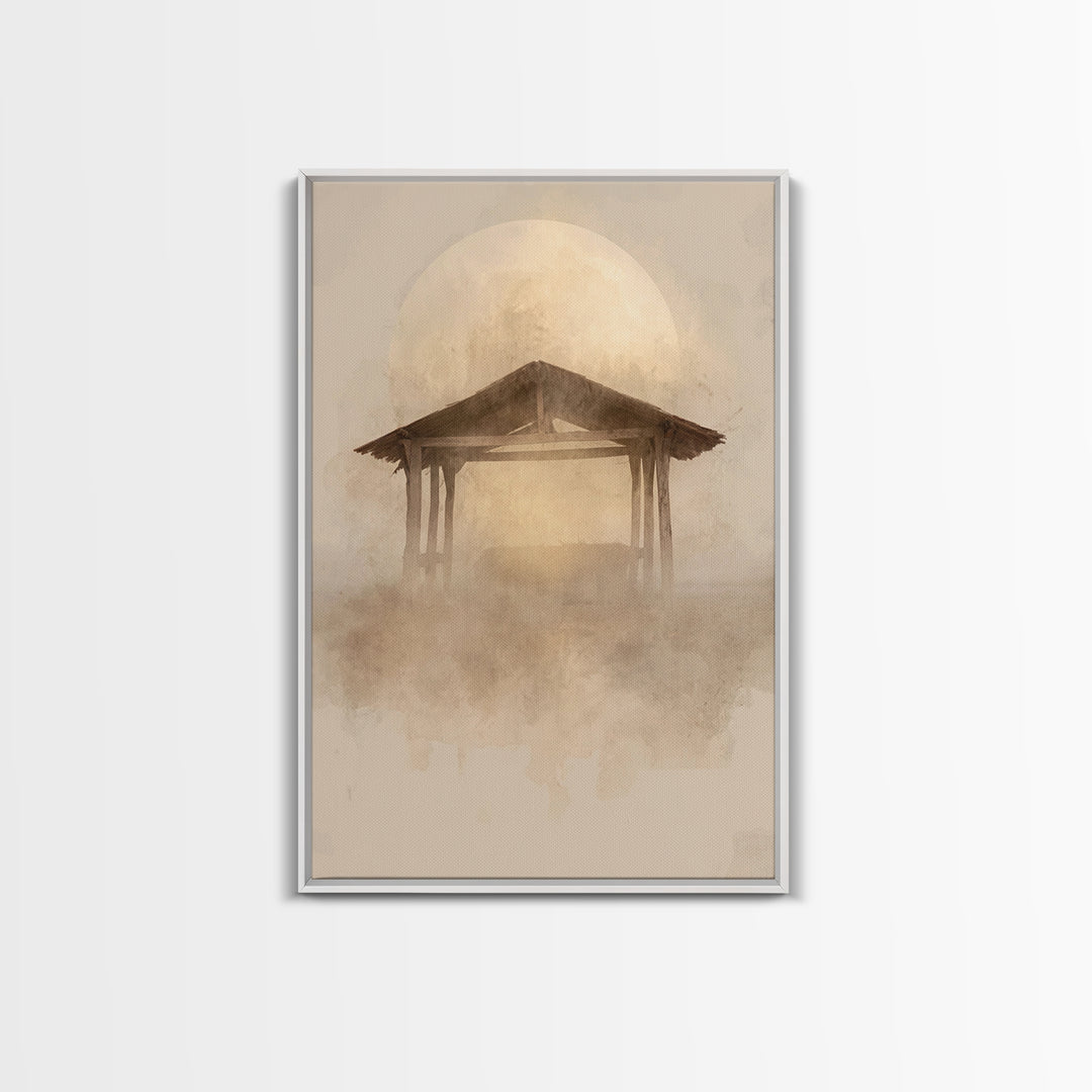 Sacred Stable Glow – Framed Canvas Print – Christian Wall Art – Christian Art Canvas – Christmas Art – Christian Christmas Decor – Faith Ar