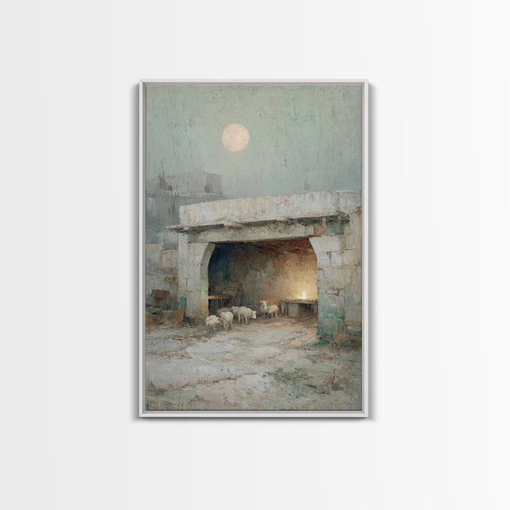 Shepherds’ Quiet Night, Framed Canvas Print, Christian Wall Art, Christian Art Canvas, Christmas Art, Christian Christmas Decor, Christian