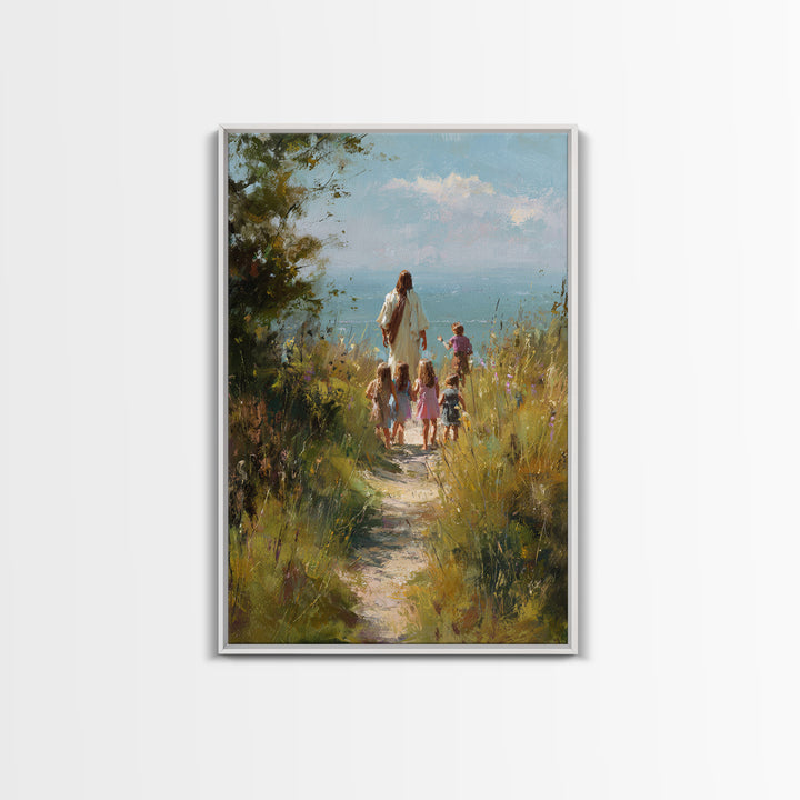 Quiet Meadow Walk – Framed Canvas Print – Christian Art Canvas – Jesus Painting – Christian Wall Art – Christian Christmas Art – Christian